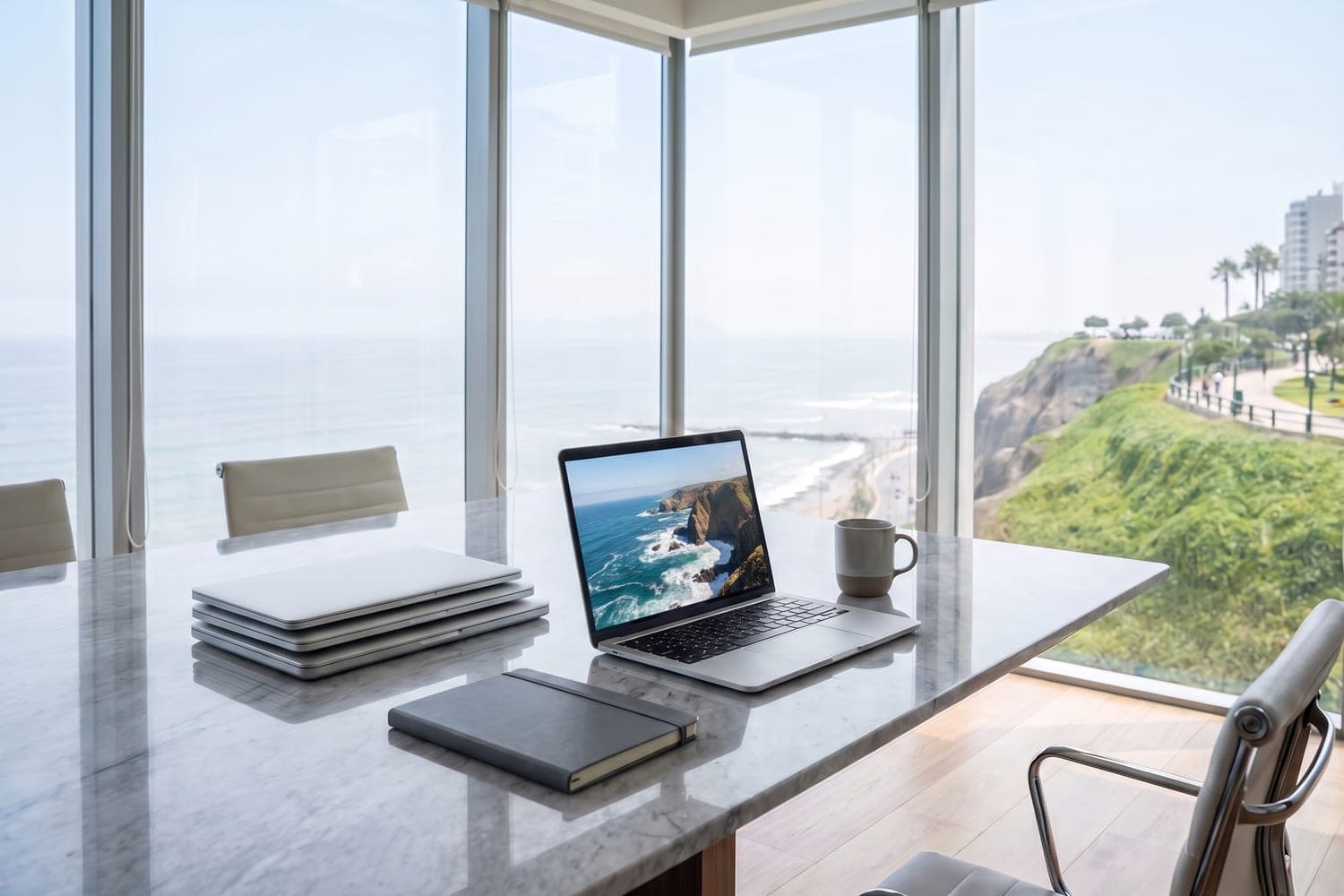 Meeting room in Lima with laptops for a corporate purchase