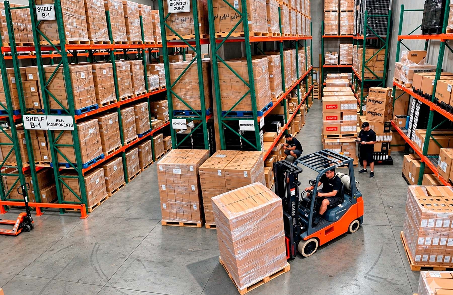 Operação logística que coordena pedidos B2B de tecnologia